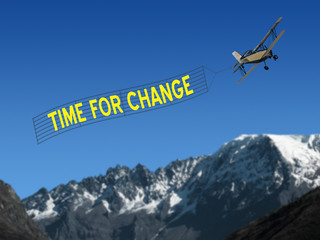 Wall Mural - Time for Change inspirational quiote on banner with plane