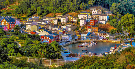 Wall Mural - Panoramic view of O Barqueiro, a fishing village in Galicia, Spain.