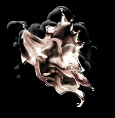  Splash of gold and smoke on a black background. 3d illustration, 3d rendering.