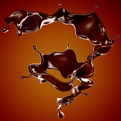 A splash of chocolate on a brown background. 3d illustration, 3d rendering.