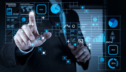 Poster - businessman hand working with touch screen