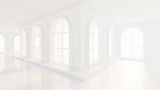 Fototapeta Do przedpokoju - Luxurious white empty interior with windows. 3d illustration, 3d rendering.