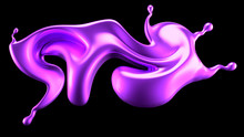 Purple Splash Liquid Black Background. 3d Illustration, 3d Rendering.