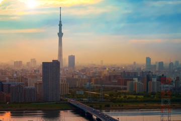 Sticker - Scenic view of the city of tokyo, the capital city of Japan in twilight