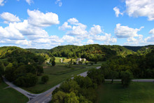 Over Looking Mansion And Green Fields With Horses With Hills Behind Natchez Trace Parkway