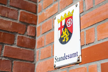 Metal Sign Mounted Wall German Word Standesamt Translation Register Office Emblem Of German Region Rhineland Palatino