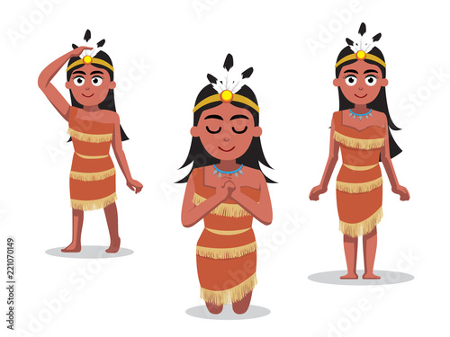 Native American Beauty Poses Cartoon Vector Illustration