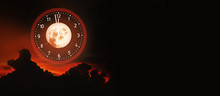 Artistic Halloween Background On Midnight Time Scary Theme With Blood Moon And Red Sky Evil Clouds Background.