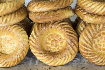 Wall Mural - Traditional uzbekistan bread lavash at local bazaar, is a soft flat-bread of Middle Asia (Uzbekistan).