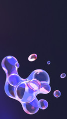 Wall Mural - 3D rendering picture of metaballs, floating liquid blobs, soap bubbles. (Vertical)