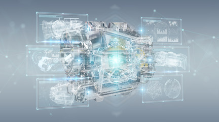 Poster - wireframe holographic 3d digital projection of an engine