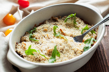 Wall Mural - Baked eggplants with eggs and parmesan