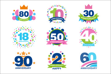 Poster - Anniversary birthdays festive signs set, ubilee elements collection vector Illustrations