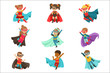 © topvectors - Super kids set, boys and girls in superhero costumes colorful vector Illustrations