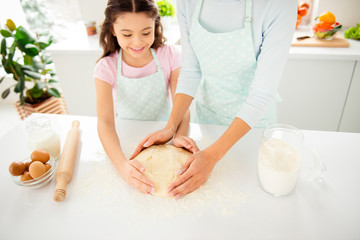 Poster - Cropped cake cooking on table, young mom and her small cute love