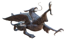 Statue Of A Griffin, Isolated With Clipping Path On White Background