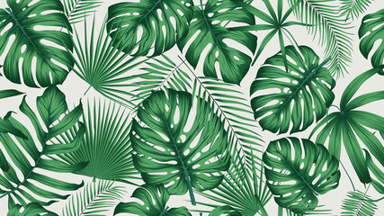 trendy seamless tropical pattern with exotic leaves and plants jungle