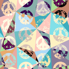 Poster - Seamless vector pattern. Abstract background with Peace signs. The sign of pacifists. Grunge vintage effect.