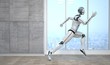 © Alexander Limbach - A running robot in the business room. 3d illustration.