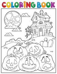 Canvas Print - Coloring book Halloween pumpkins pile 2