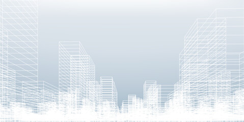 Poster - abstract wireframe city background. perspective 3d render of building wireframe. vector.