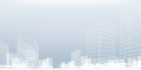 Poster - abstract wireframe city background. perspective 3d render of building wireframe. vector.