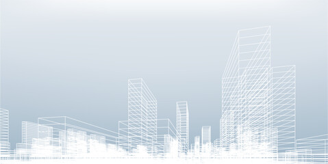 Poster - abstract wireframe city background. perspective 3d render of building wireframe. vector.