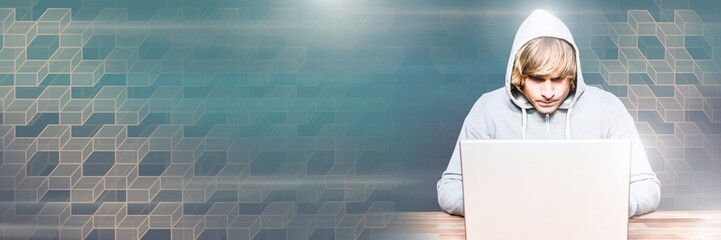 Poster - Man using laptop with geometric transitions