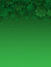 Green Christmas Background With Snowflakes And Stars, Vector Illustration