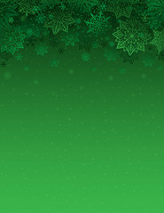 green christmas background with snowflakes and stars, vector illustration