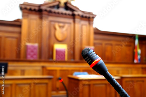 Empty courtroom, with old wooden paneling Empty courtroom, with old wooden panel Poster Mural XXL