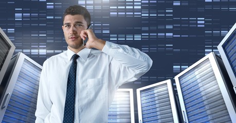 Poster - Woman with computer servers and data rectangles
