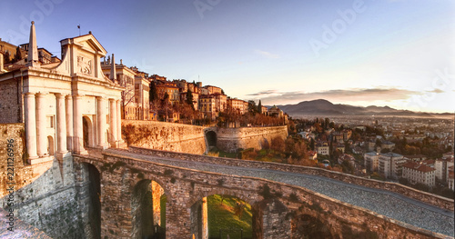 Bergamo, Porta san Giacomo, ancient door to the upper town of Bergamo, Italy Принти на полотні