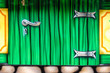 canvas print picture - grüne gemalte Tür mit Schnieren und in Holzoptik