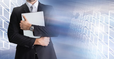 Poster - Man using laptop with geometric transition