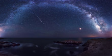 Milky Way And The Perseids / Long Time Exposure Night Landscape With Planet Mars And Milky Way Galaxy During The Perseids Flow Above The Black Sea, Bulgaria