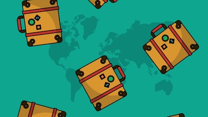 Sticker - Travel vintage suitcases falling over world map high definition colorful animation scenes