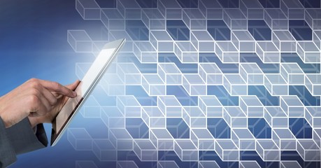 Poster - Hand using tablet with geometric transition