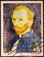 Wall Mural - Self-portrait by Van Gogh on stamp of Saint Vincent