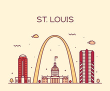 St. Louis City Skyline Missouri USA Vector Linear