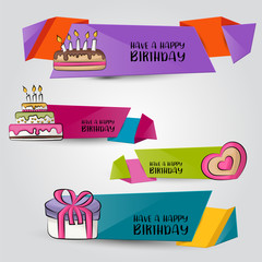 Horizontal banner with a birthday  concept design. Anniversary celebration label. Vector illustration.