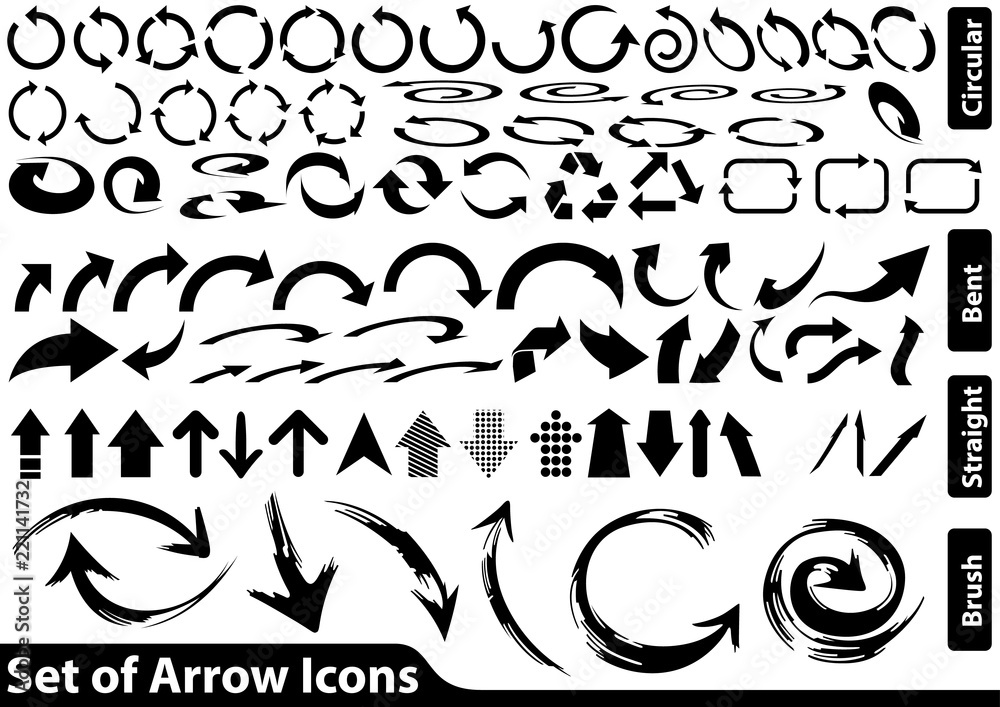 Set of Black Arrow Icons - Black and White Illustration for Your Use ...