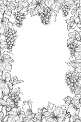 Wall Mural - Monochrome Grape Branches Vertical Frame