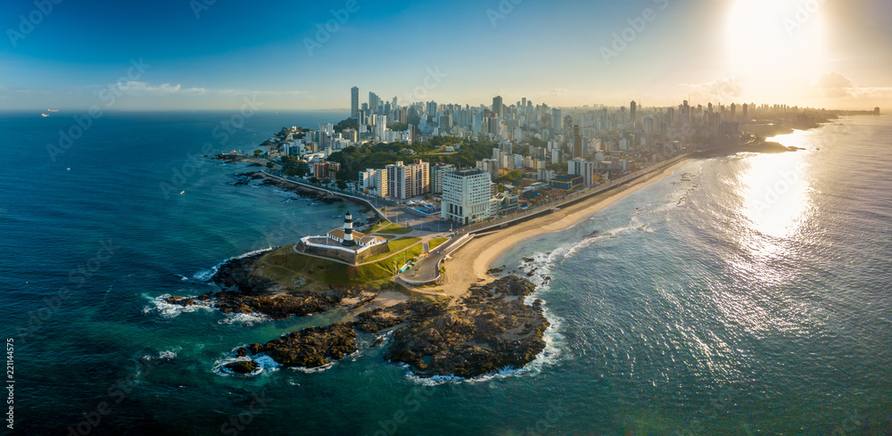 Aerial View of Farol da Barra in Salvador, Bahia, Brazil - obrazy, fototapety, plakaty 