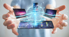 Modern Devices Connected In Businessman Hand 3D Rendering