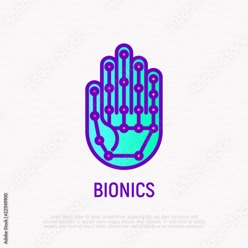 Fotografie, Obraz Bionics thin line icon: robotic hand. Modern vector illustration.