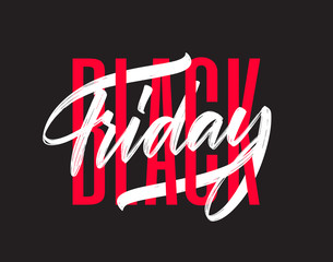 Wall Mural - vector illustration: typography composition with hand lettering of black friday on dark background.