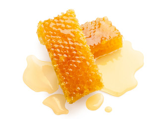 fresh honeycomb slices isolated on white background