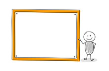 Funny Cartoon Character Holding Empty White Board. Vector.