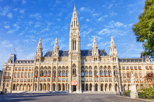 VIENNA / AUSTRIA - October 19, 2013: Picturesque view of Gothic building of Vienna City Hall Canvas Print